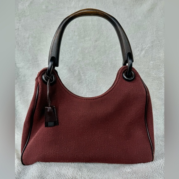 Gucci Handbags - GUCCI Red Clay Tapestry Handbag with Wood Handle